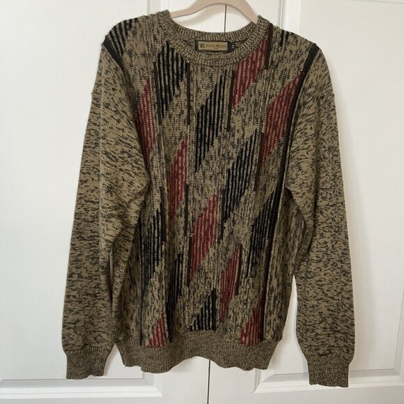 Scala Milano Italy Sweater Mens M Grandpa Academia Wool Blend Neutral - Picture 1 of 8